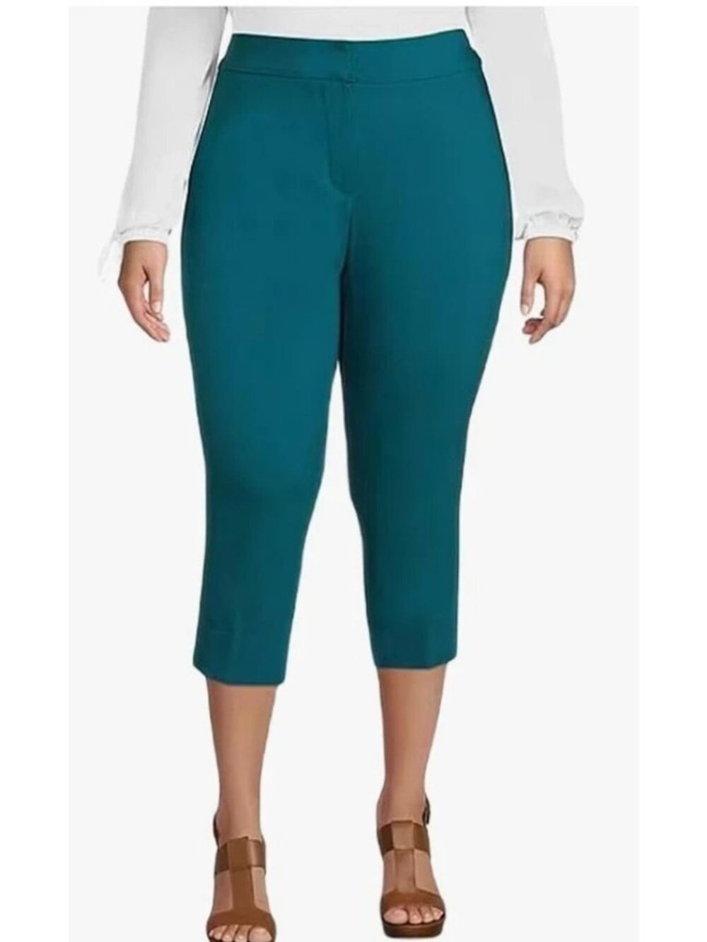 Michael Kors Plus 14W Lux Tech Stretch Straight Leg Capri Pants Nassau Teal
